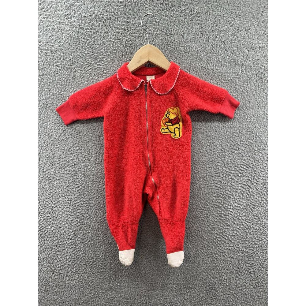 Vintage Sears Winnie The Pooh Red Baby Fleece Bodysuit Sleeper Size 15-20 lbs.